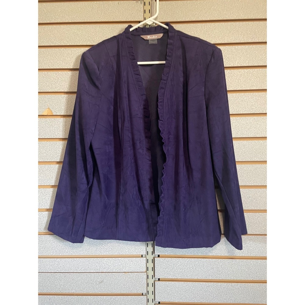 Tan jay Purple Ruffle‎ Front Open Blazer Jacket Size 12 Career Office